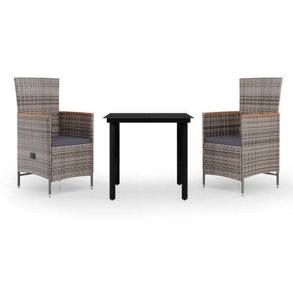 vidaXL 3 Piece Garden Dining Set with Cushions Grey