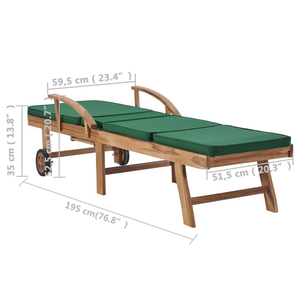 vidaXL Sun Loungers with Cushions 2 pcs Solid Teak Wood Green