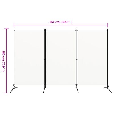vidaXL 3-Panel Room Divider White 260x180 cm, white vidaXL 3-Panel Room Divider White 260x180 cm