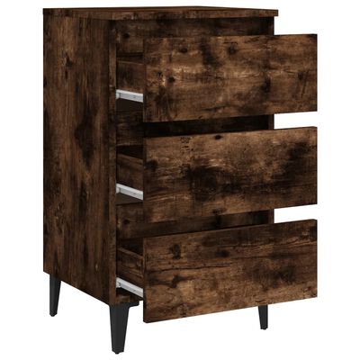 vidaXL Bed Cabinet with Metal Legs Smoked Oak 40x35x69 cm, smoked oak vidaXL Bed Cabinet with Metal Legs Smoked Oak 40x35x69 cm