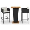 vidaXL 3 Piece Garden Bar Set with Cushions Poly Rattan Black