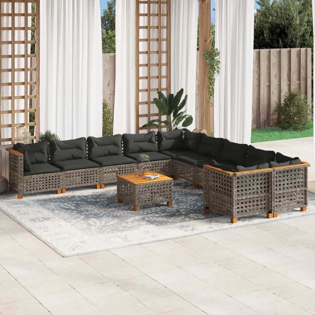vidaXL 11 Piece Garden Sofa Set with Cushions Grey Poly Rattan