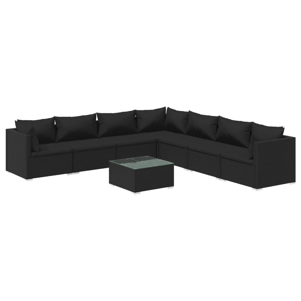 vidaXL 8 Piece Garden Lounge Set with Cushions Poly Rattan Black