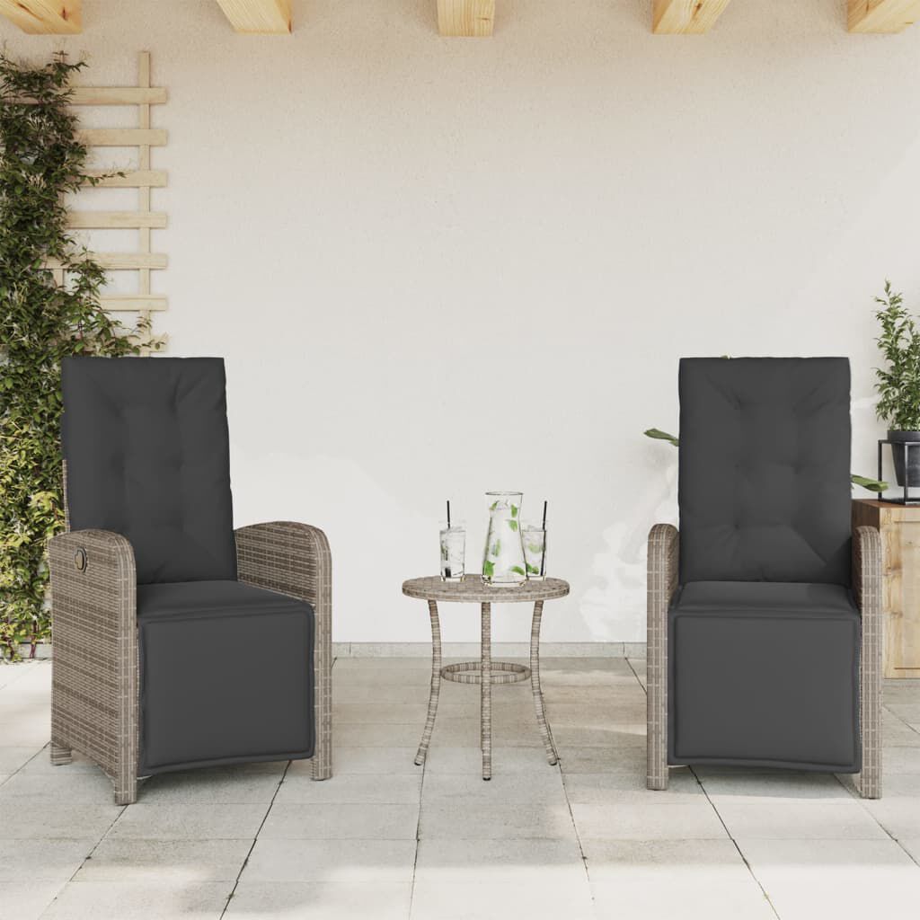 vidaXL Reclining Garden Chairs 2 pcs with Footrest Grey Poly Rattan
