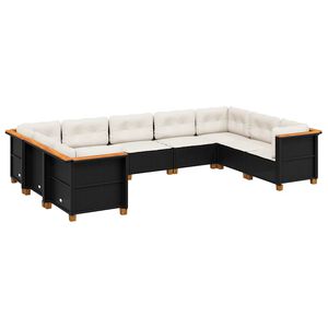 vidaXL 9 Piece Garden Sofa Set with Cushions Black Poly Rattan