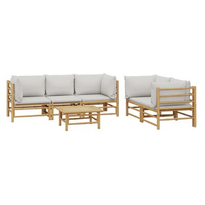 vidaXL 6 Piece Garden Lounge Set with Light Grey Cushions Bamboo