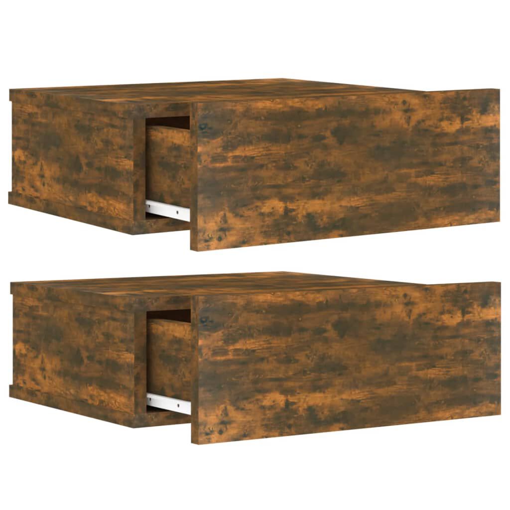 vidaXL Floating Nightstands 2 pcs Smoked Oak 40x30x15cm Engineered Wood