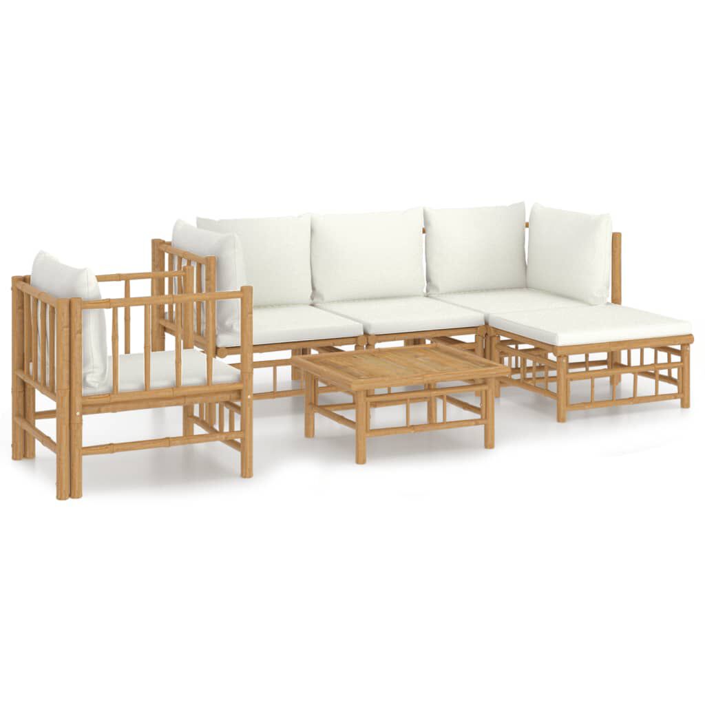 vidaXL 6 Piece Garden Lounge Set with Cream White Cushions Bamboo