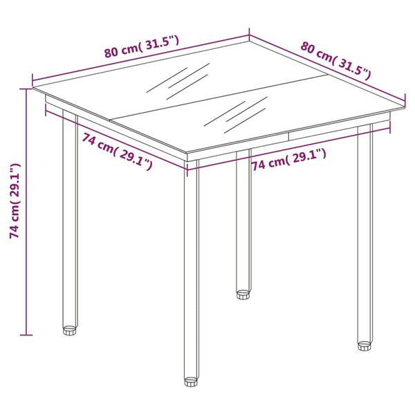 vidaXL Garden Dining Table Black 80x80x74 cm Steel and Glass