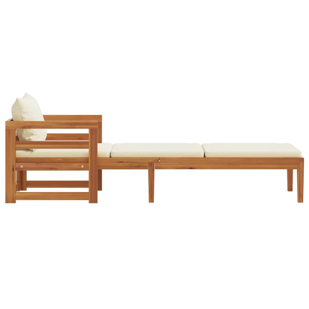vidaXL Sun Lounger with Cream White Cushions Solid Acacia Wood