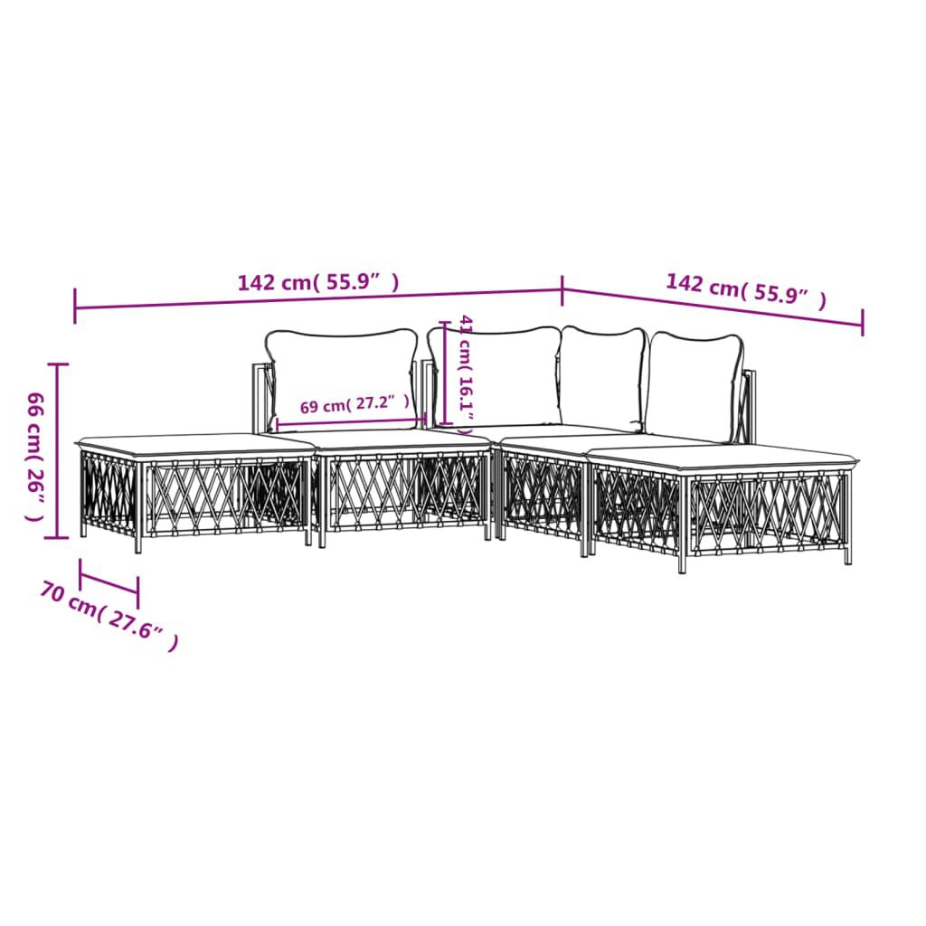 vidaXL 5 Piece Garden Lounge Set with Cushions White Steel