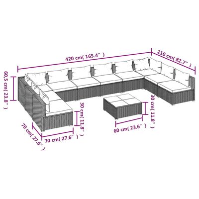 vidaXL 11 Piece Garden Lounge Set with Cushions Poly Rattan Black, black vidaXL 11 Piece Garden Lounge Set with Cushions Poly Rattan Black