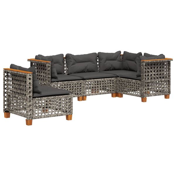 vidaXL 5 Piece Garden Sofa Set with Cushions Grey Poly Rattan