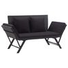 vidaXL Garden Bench with Cushions 176 cm Black Poly Rattan
