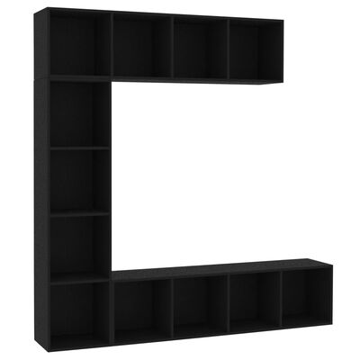 vidaXL 3 Piece Book/TV Cabinet Set Black 180x30x180 cm, black vidaXL 3 Piece Book/TV Cabinet Set Black 180x30x180 cm