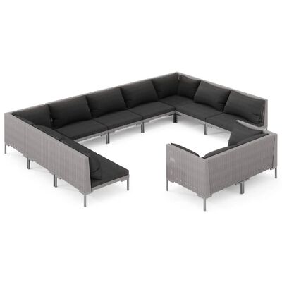 vidaXL 11 Piece Garden Lounge Set with Cushions Poly Rattan Dark Grey,  vidaXL 11 Piece Garden Lounge Set with Cushions Poly Rattan Dark Grey