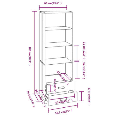 vidaXL Highboard HAMAR White 60x35x180 cm Solid Wood Pine, white vidaXL Highboard HAMAR White 60x35x180 cm Solid Wood Pine