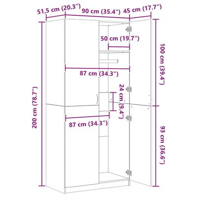 vidaXL Wardrobe White 90x52x200 cm Engineered Wood, white vidaXL Wardrobe White 90x52x200 cm Engineered Wood
