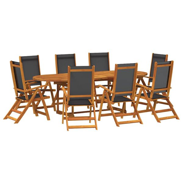 vidaXL 9 Piece Garden Dining Set Solid Wood Acacia and Textilene