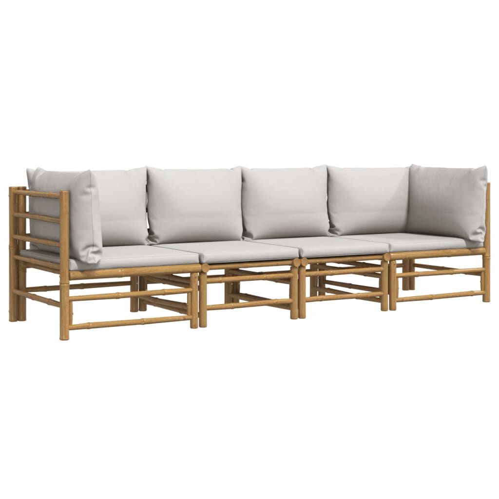 vidaXL 4 Piece Garden Lounge Set with Light Grey Cushions Bamboo