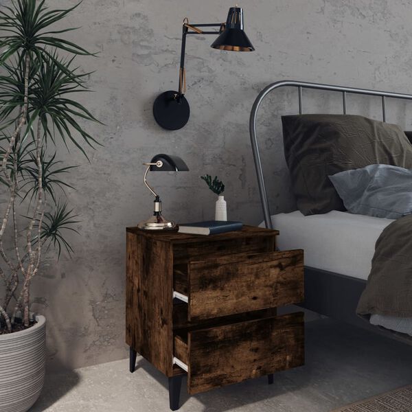 vidaXL Bed Cabinets with Metal Legs 2 pcs Smoked Oak 40x35x50 cm