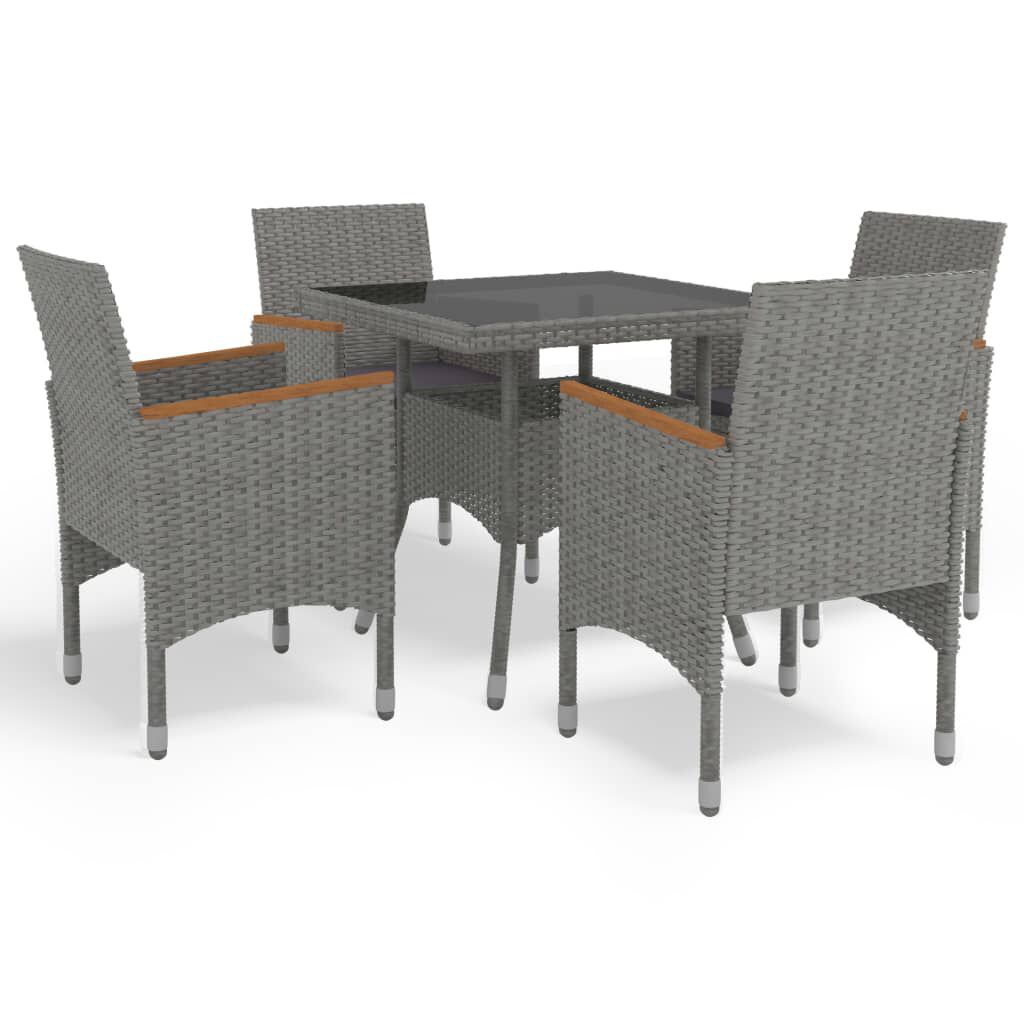 vidaXL 5 Piece Garden Dining Set Grey Poly Rattan and Acacia Wood