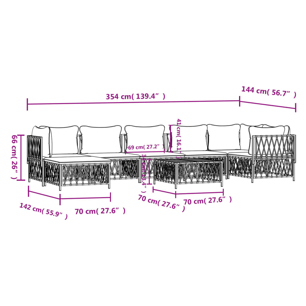 vidaXL 8 Piece Garden Lounge Set with Cushions White Steel