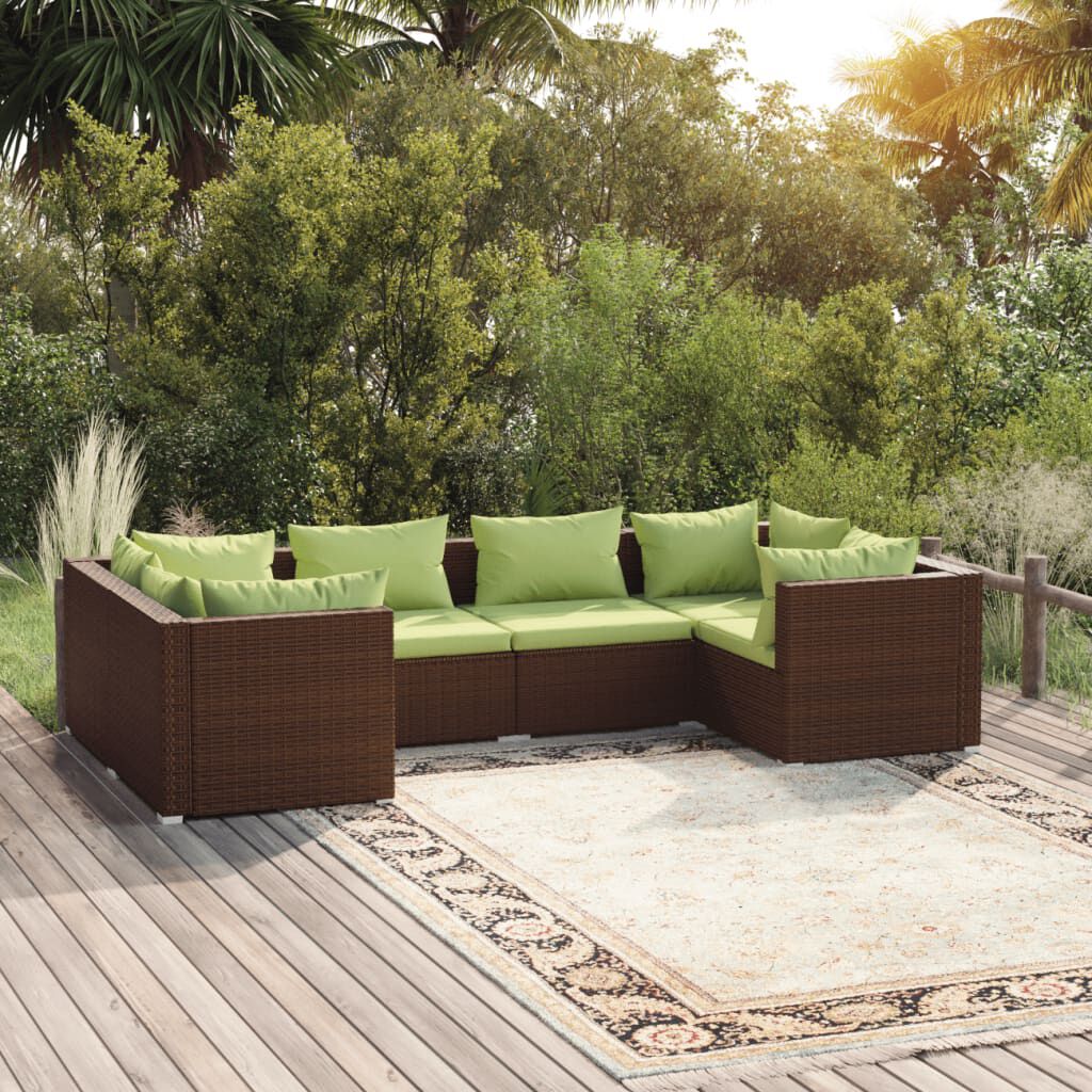 vidaXL 6 Piece Garden Lounge Set with Cushions Poly Rattan Brown