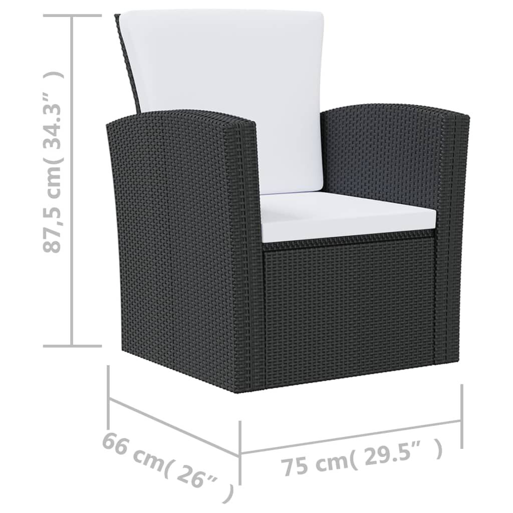 vidaXL 16 Piece Garden Lounge Set with Cushions Poly Rattan Black