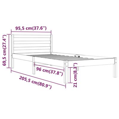 vidaXL Bed Frame without Mattress Solid Wood Pine 90x200cm, natural vidaXL Bed Frame without Mattress Solid Wood Pine 90x200cm