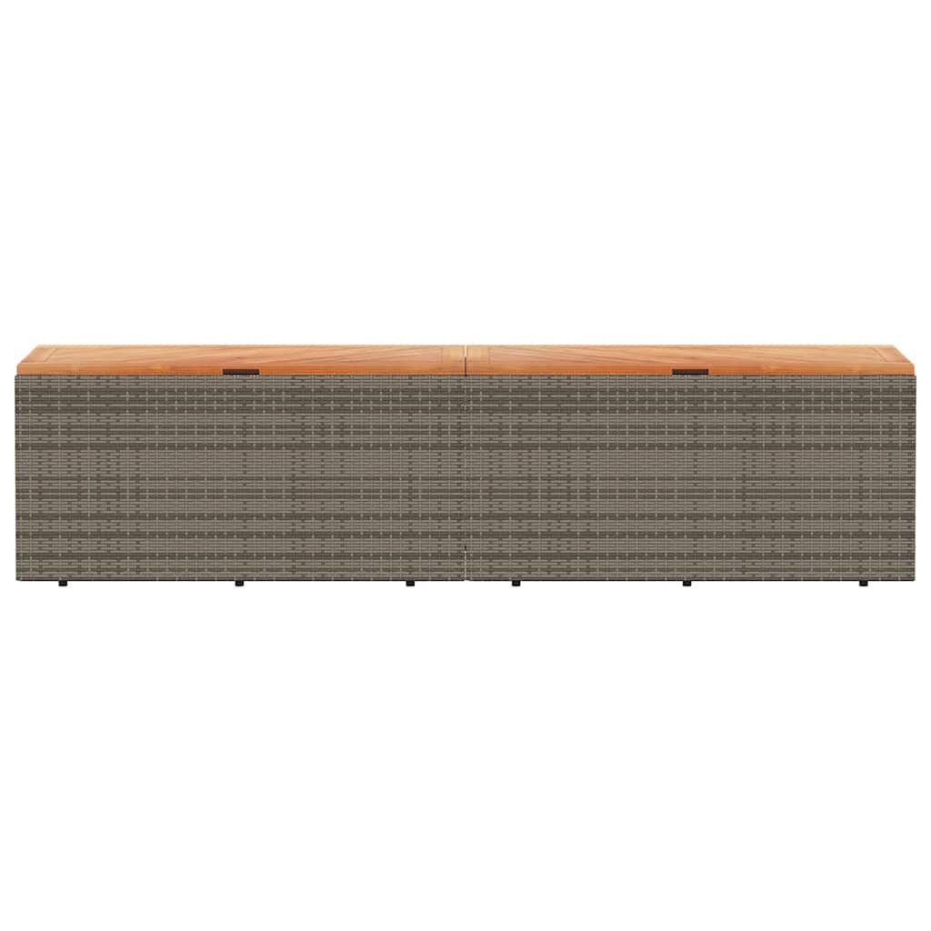 vidaXL Garden Storage Box Grey 220x50x54 cm Poly Rattan Acacia Wood