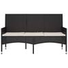 vidaXL 3-Seater Garden Bench with Cushions Black Poly Rattan