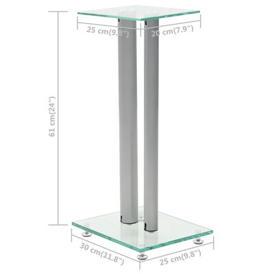 vidaXL Speaker Stands 2 pcs Tempered Glass 2 Pillars Design Silver