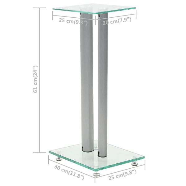 vidaXL Speaker Stands 2 pcs Tempered Glass 2 Pillars Design Silver
