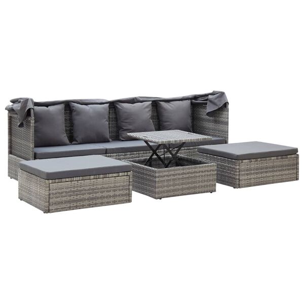 vidaXL Garden Lounge Bed with Roof Mixed Grey Poly Rattan