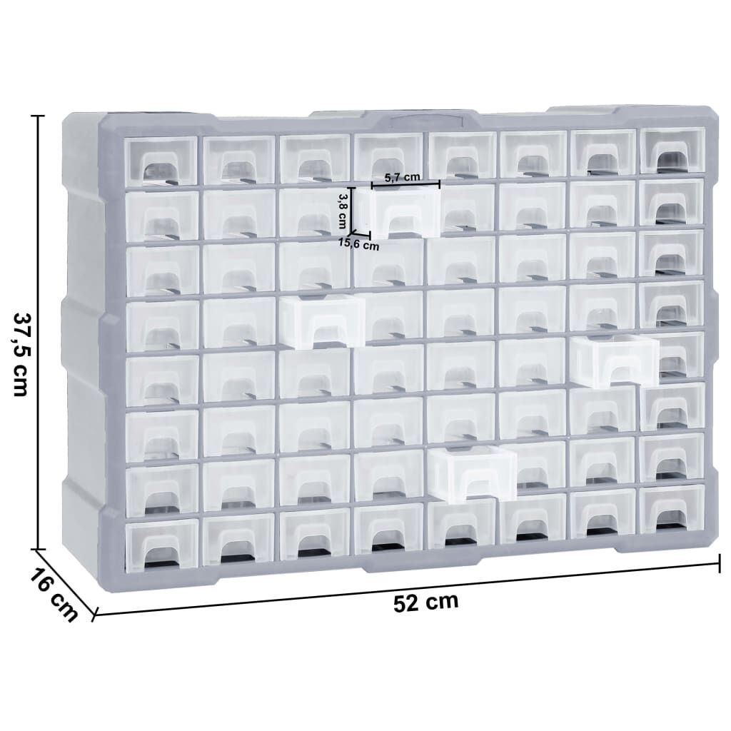 vidaXL Multi-drawer Organiser with 64 Drawers 52x16x37.5 cm