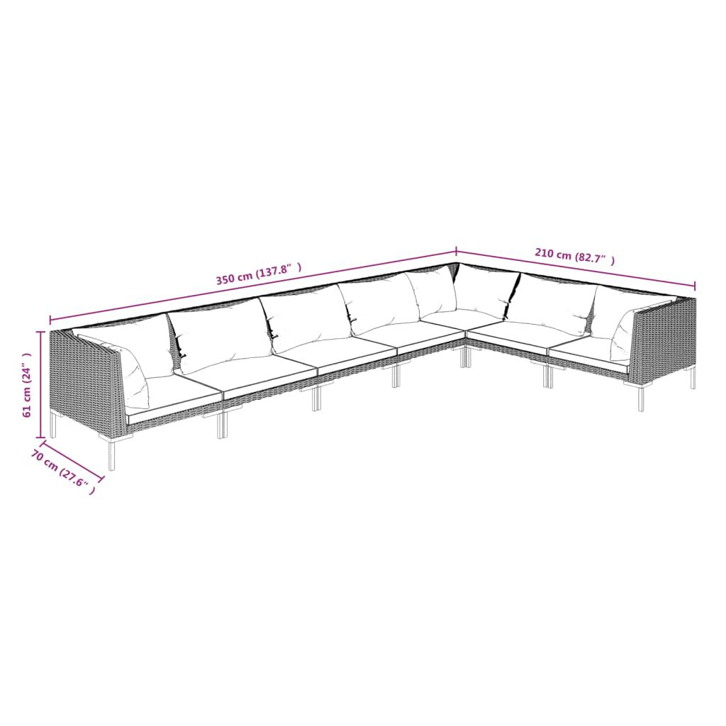 vidaXL 7 Piece Garden Lounge Set with Cushions Poly Rattan Dark Grey