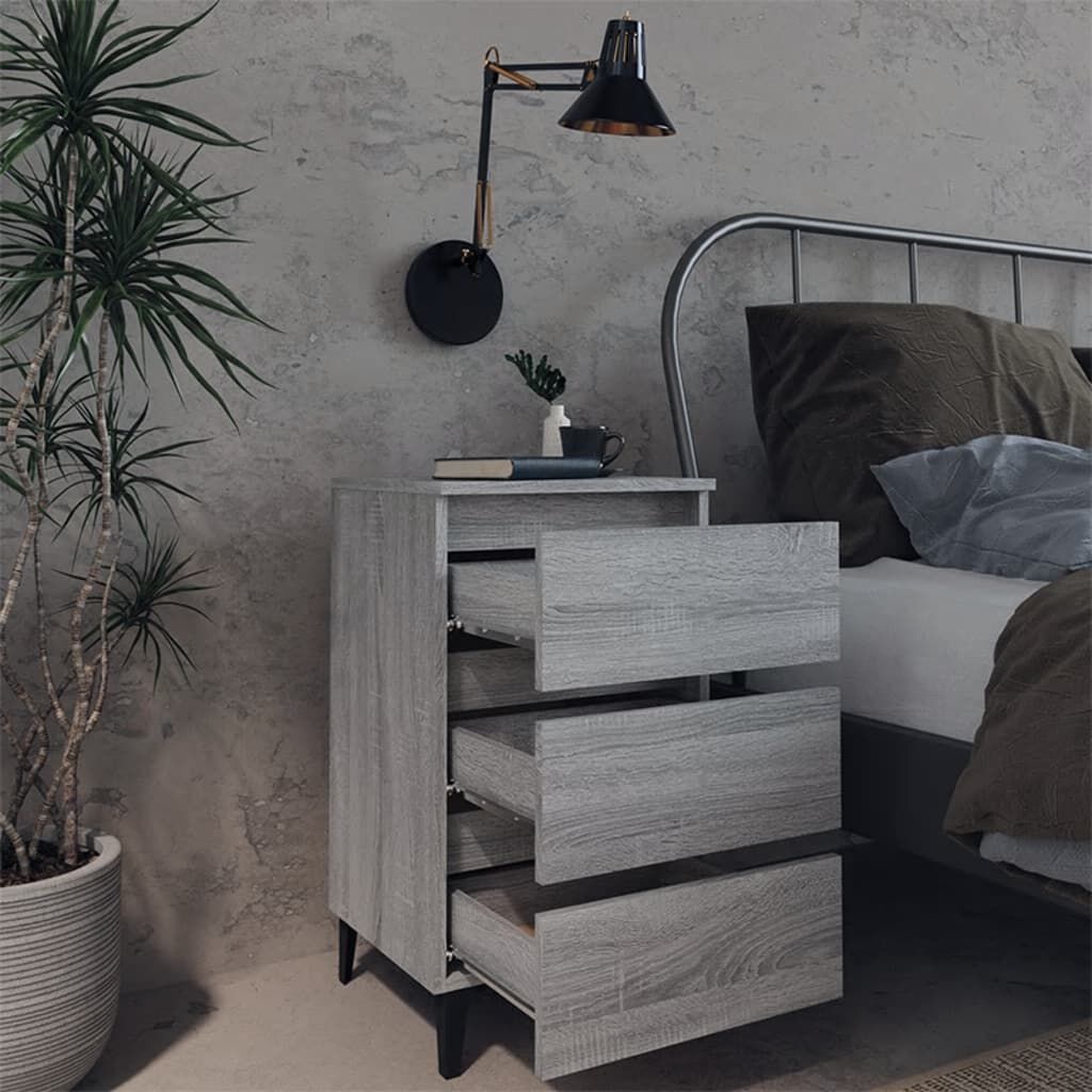 vidaXL Bed Cabinet with Metal Legs Grey Sonoma 40x35x69 cm