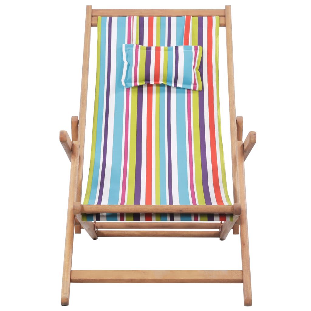vidaXL Folding Beach Chair Fabric and Wooden Frame Multicolour