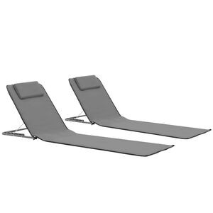vidaXL Folding Beach Mats 2 pcs Steel and Fabric Grey