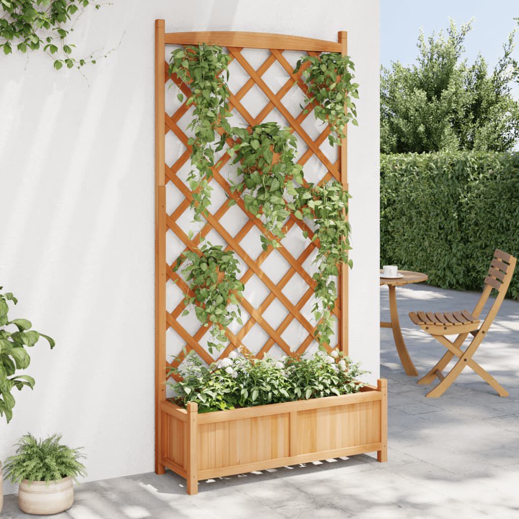 vidaXL Planter with Trellis Brown Solid Wood Fir