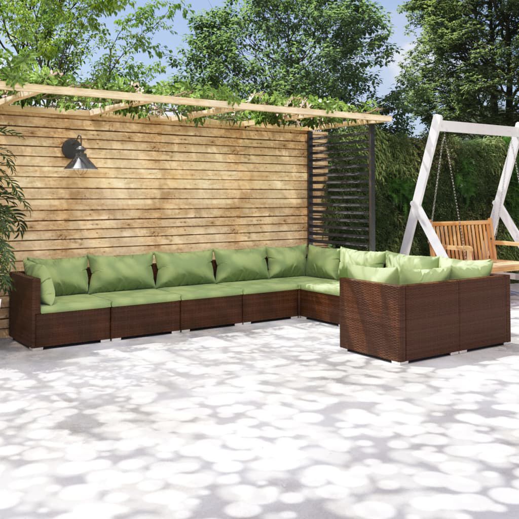 vidaXL 9 Piece Garden Lounge Set with Cushions Poly Rattan Brown