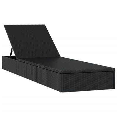 vidaXL Sunbed with Cushion Black 201x55x62 cm Poly Rattan, black vidaXL Sunbed with Cushion Black 201x55x62 cm Poly Rattan