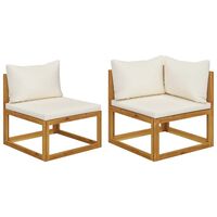 vidaXL 2 Piece Sofa Set with Cream White Cushions Solid Acacia Wood, cream vidaXL 2 Piece Sofa Set with Cream White Cushions Solid Acacia Wood