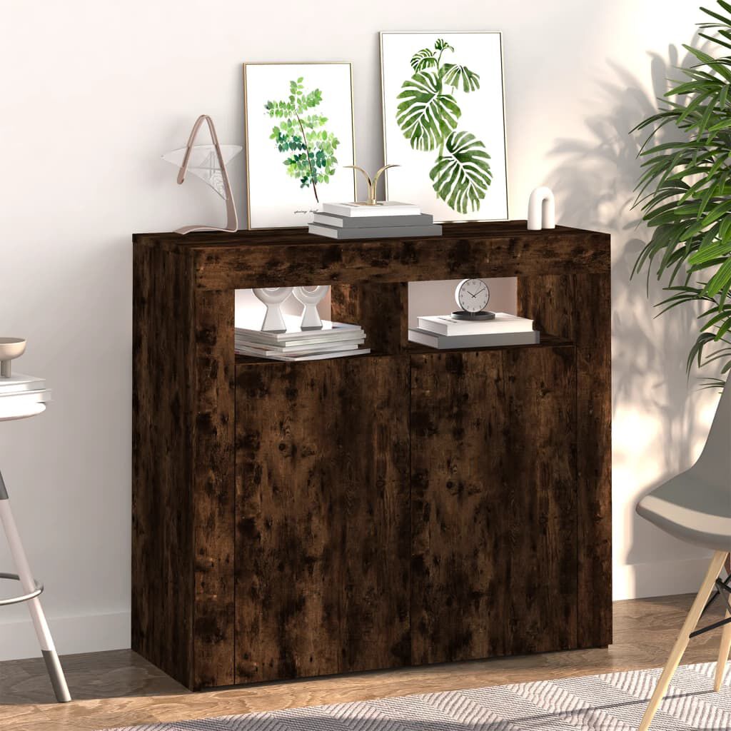 vidaXL Sideboard with LED Lights Smoked Oak 80x35x75 cm