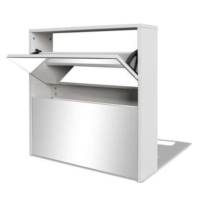 vidaXL Shoe Cabinet 2-Layer Mirror White 63x17x67 cm, white vidaXL Shoe Cabinet 2-Layer Mirror White 63x17x67 cm