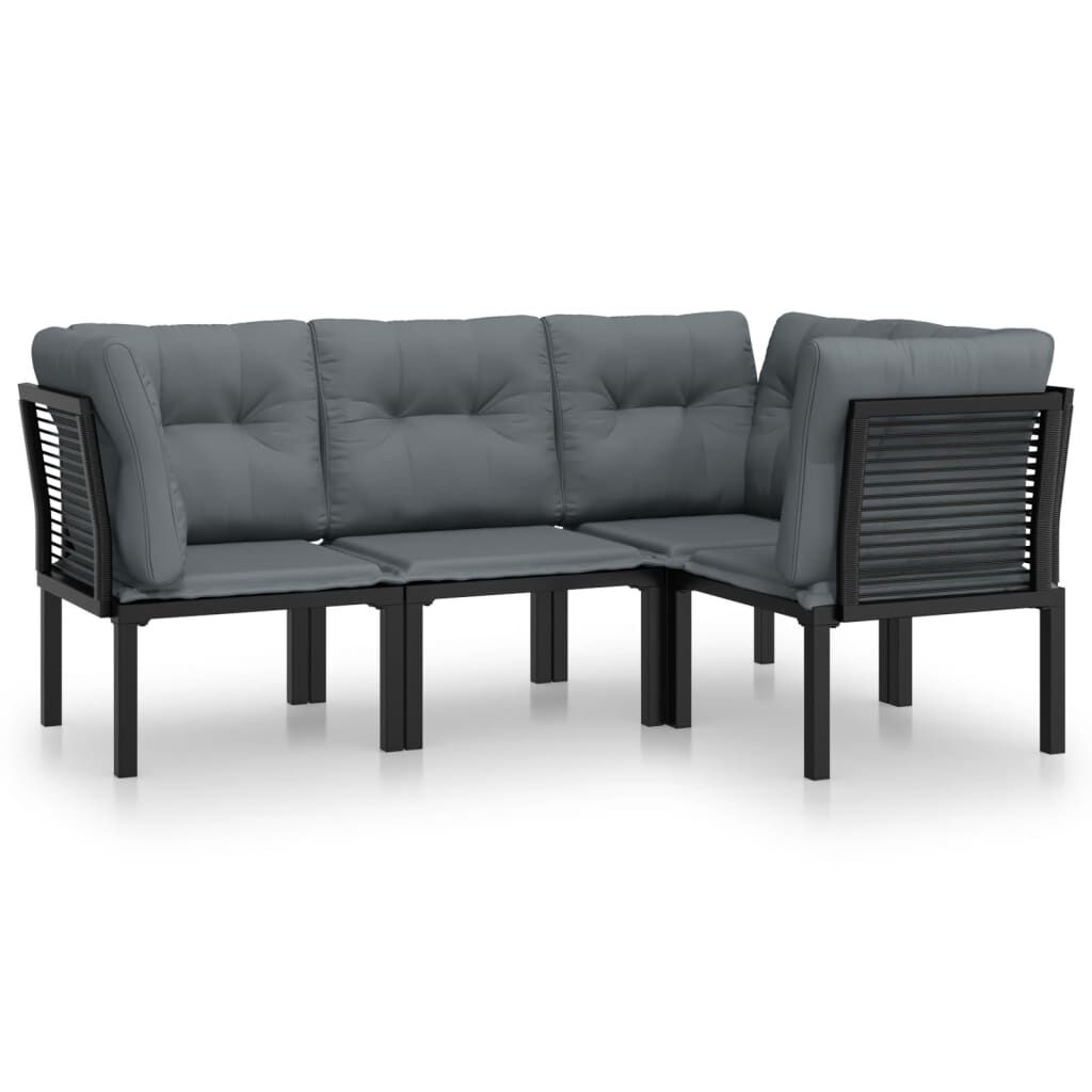 vidaXL 4 Piece Garden Lounge Set Black and Grey Poly Rattan