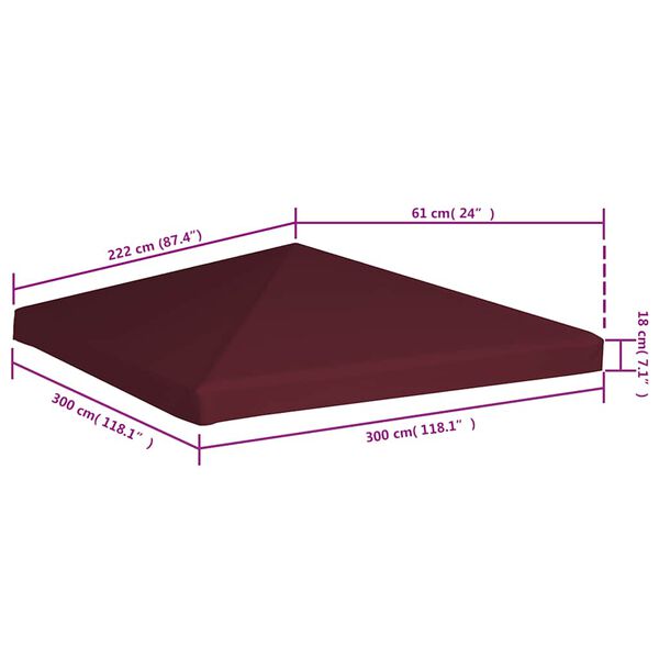 vidaXL Gazebo Top Cover 310 g/m² 3x3 m Bordeaux