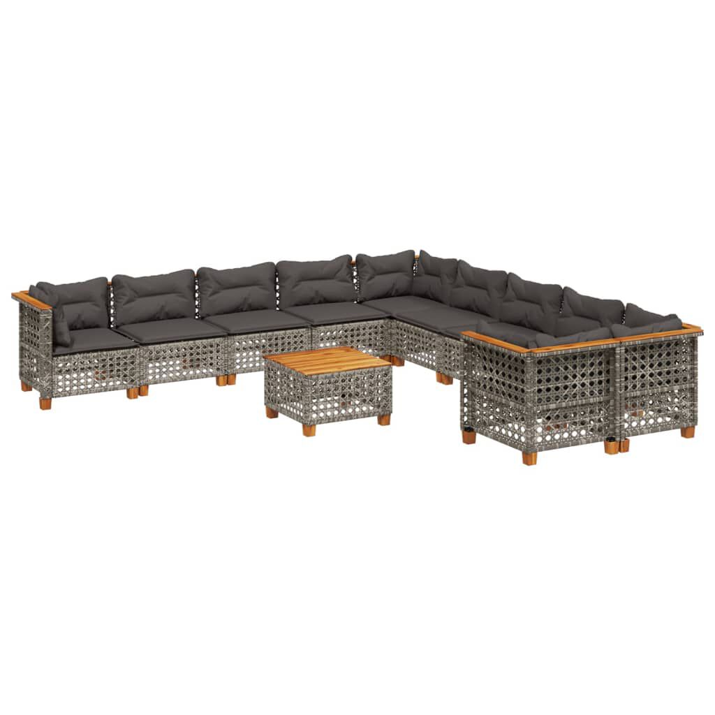 vidaXL 11 Piece Garden Sofa Set with Cushions Grey Poly Rattan