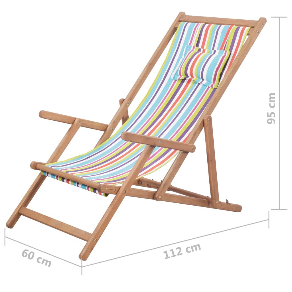 vidaXL Folding Beach Chair Fabric and Wooden Frame Multicolour